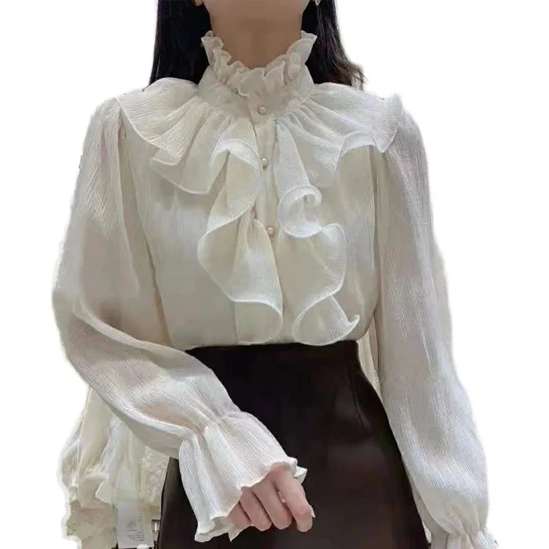 Elegant  White Ruffled Blouses