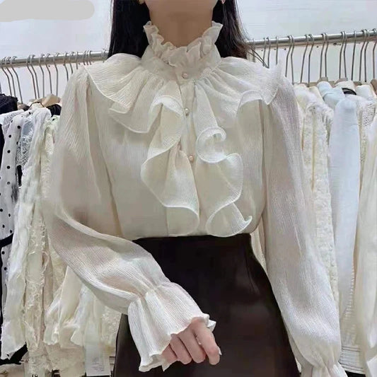 Elegant  White Ruffled Blouses